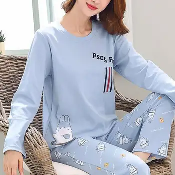 Casual Kaks rõivakomplekti Naiste Pajama Seatud Hubane Naiste Cartoon Küülik Pajama Set Stiilne ümber Kaela Peal Elastne Sügisel/talvel