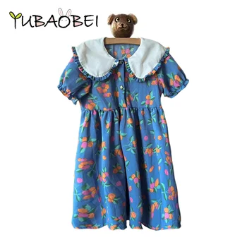 YUBAOBEI korea Magus Printsess Kleit Lapsed Õie Kleidid Kooli Vabaaja Riided Tüdrukutele Suvel Trükkimine Cotton Blue Beach Kleit