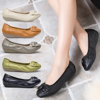 Allikas tootja uued nahast bean kingad naiste madalas korter naiste ühtse vabaaja kingad ema kingad suured tööd kingad