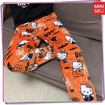 Uus Miniso Sanrio Hello Kitty Y2K Sleepwear Kodu Soojust Palus Püksid Naiste Talve Püksid Vabaaja Püksid Jõulud Kingitus