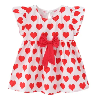 Lapsed Kleidid Beebi Tüdrukute Riided 2021 Suvel Uus Mood Magus Bowknot Kleit Armastus Trükitud Lühike Varrukas Kleit Lapsed Baby 0-4y
