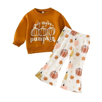 Väikelapse 2 Töö Varustus Väike Tüdruk Halloween Pumpkin Prindi Pika Varrukaga Dressipluus ja Põletatud Püksid Komplekt