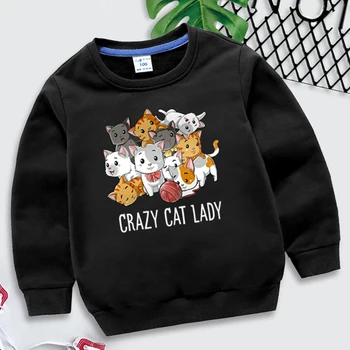 Crazy Cat Lady Printida Moe Topp Lapsed, Peace Kassi Spordirõivad 2024 Kevadel Streetwear Pikad Varrukad Harajuku Poiss, Tüdruk Dressipluus