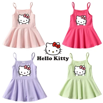 Sanrio Hello Kitty Tüdruk Kleit Cartoon Päitsed Kleit Summer Baby Varrukateta Puuvillane Beach Printsess Kleit Juhuslik Väikelapse Kid Riided