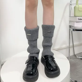 Talvel Y2K Jaapani Metal Label säärised Silmkoelised Naiste Vasikas Sokid Tahked Värvi Vintage Harajuku Pakk Pikk Sokid Jala Hõlmab